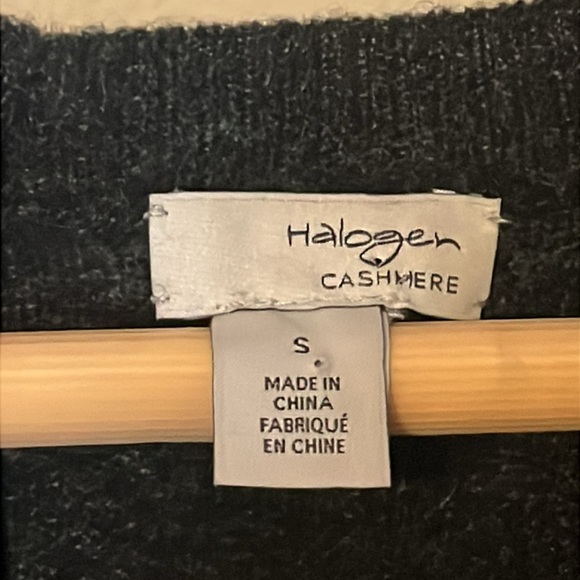 Halogen 100% Cashmere Black & Charcoal Gray Polka Dot Sweater w Zip Back Sz S - Picture 3 of 9